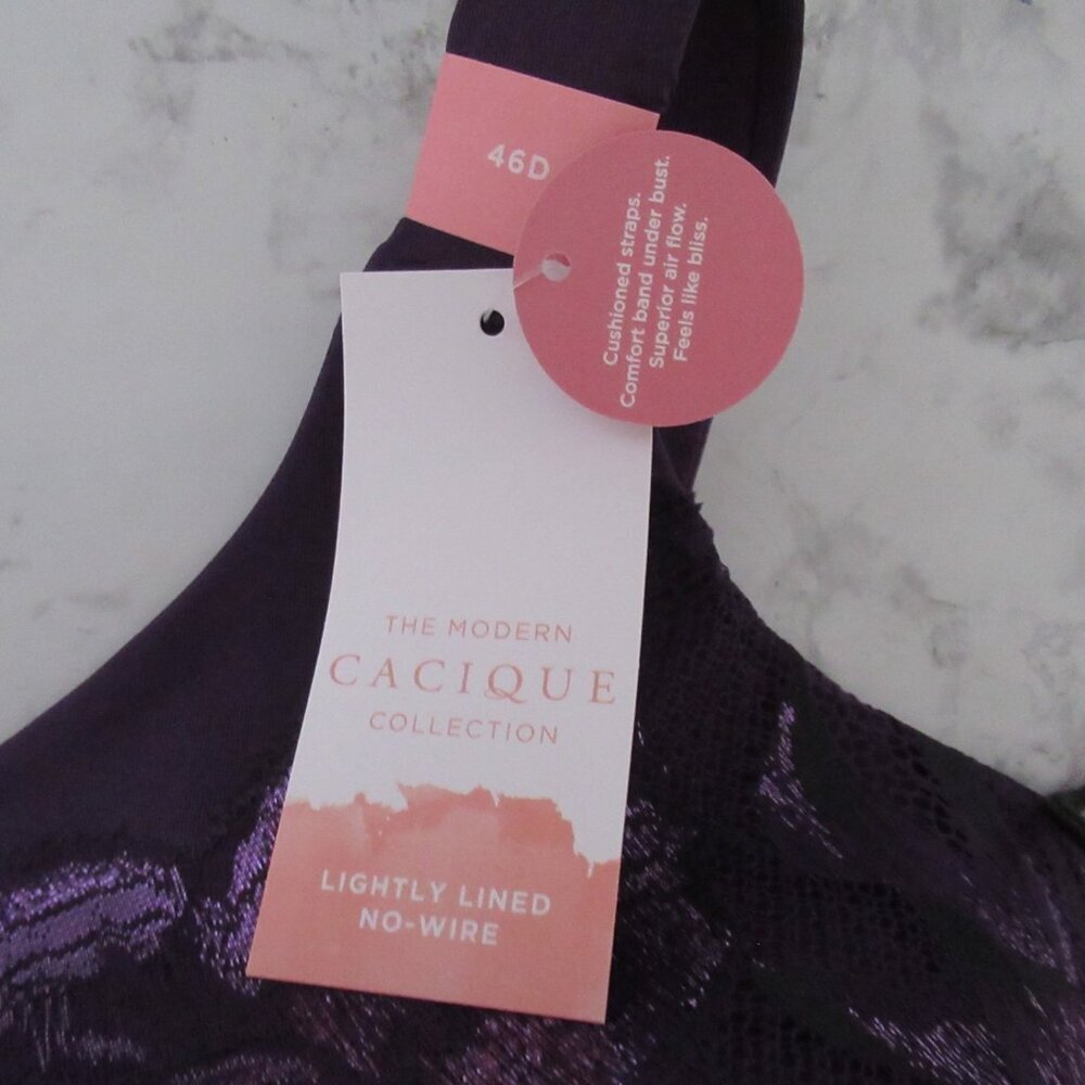 New Cacique Bra 46D Purple Lace Lightly Lined No Wire Plus Size Bralette - Picture 6 of 6